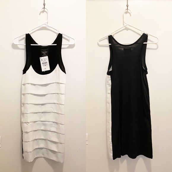 NWT Zara -Multi Flap Tank Mini Dress Black White S - Picture 1 of 7